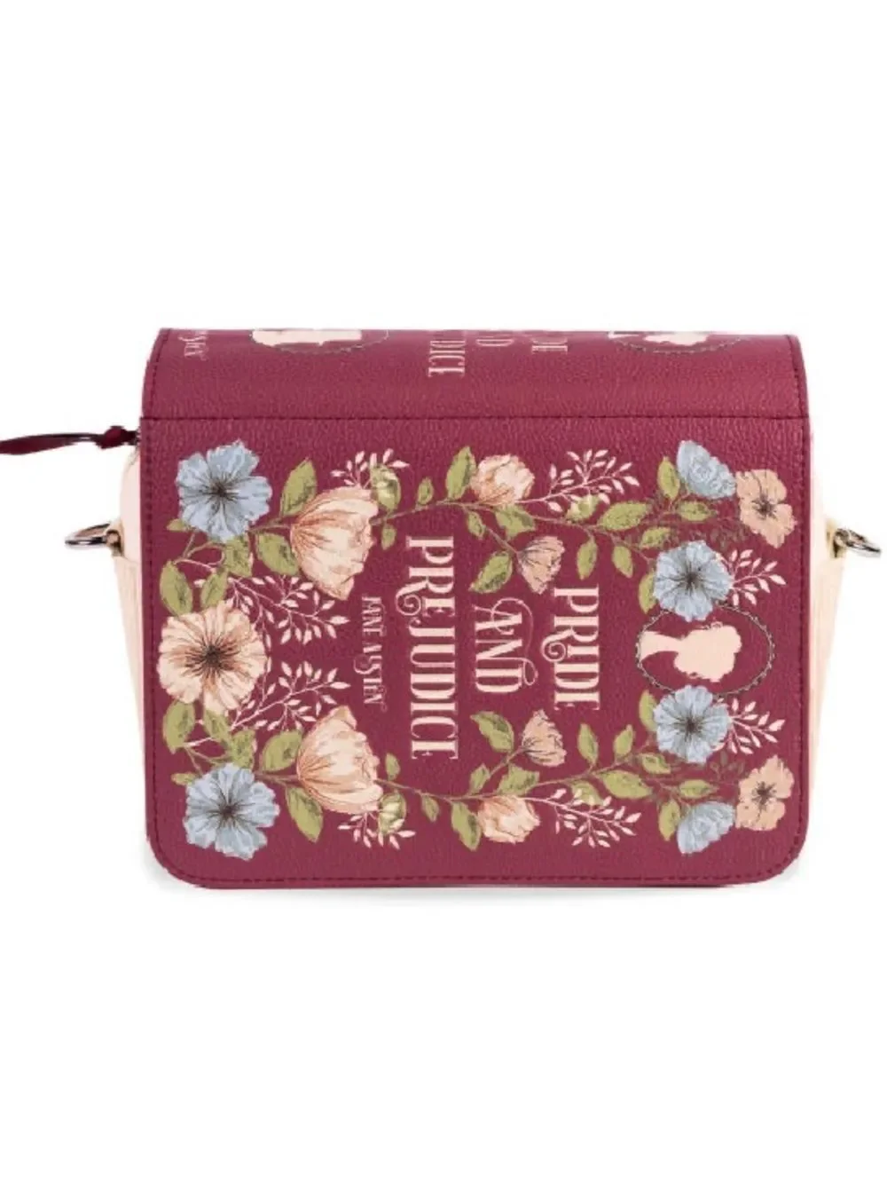 Steel Mill & Co. Ivory Burgundy Pride & Prejudice Book Club Crossbody Bag Purse
